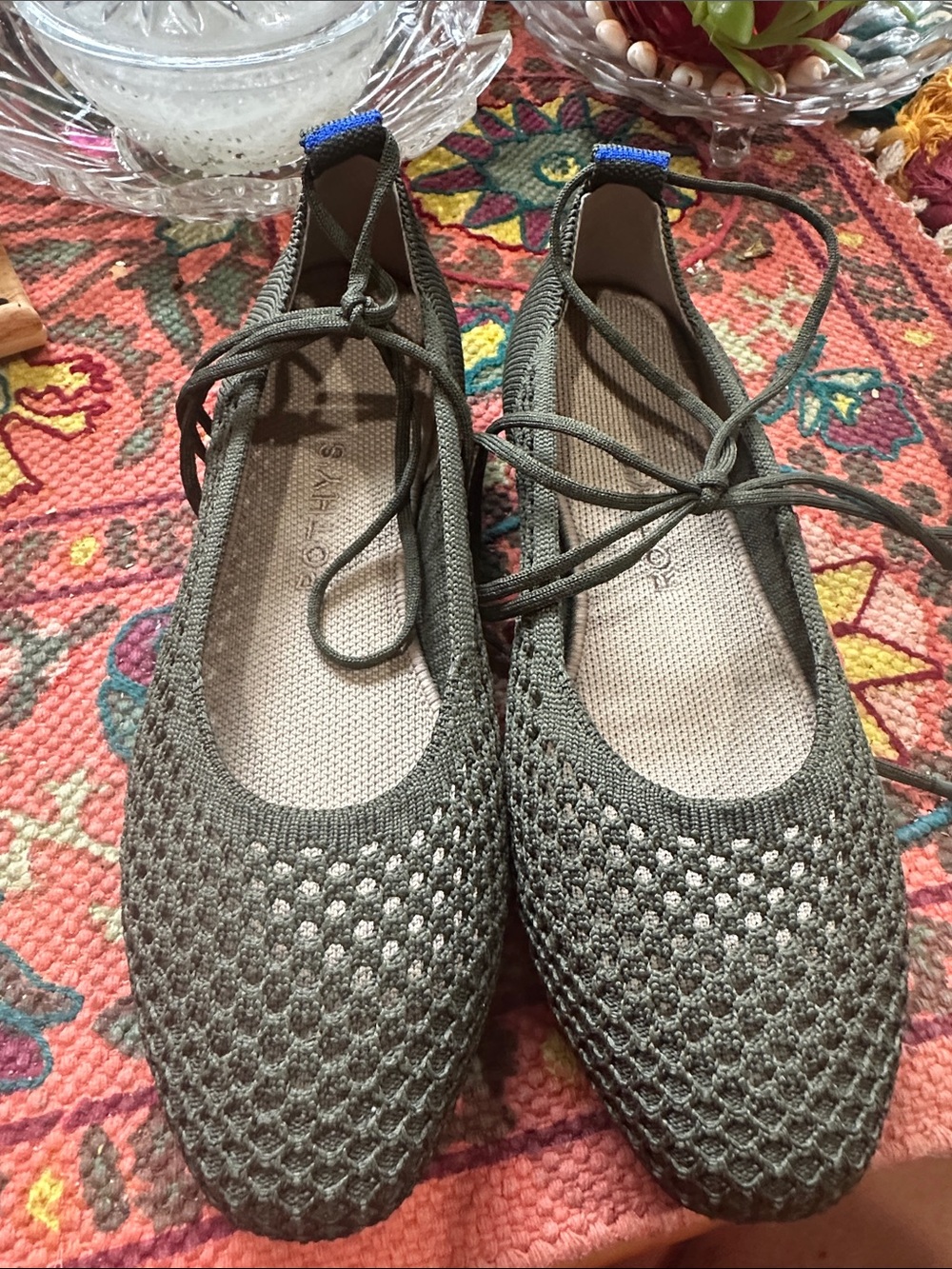 Knit Olive Lace-Up Ballet Flats - Comfortable Women’s Loafersone of a kind !